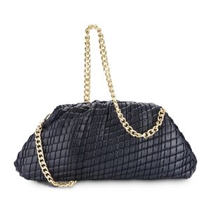 Veronica Elegant Black Quilted Clutch Bag with Gold Chain